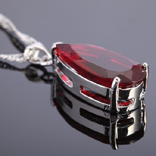 RIZILIA Pendant with 18" Chain & Long Pear Cut CZ | Eight Colors available in White Gold Plated, Simple Modern Elegant