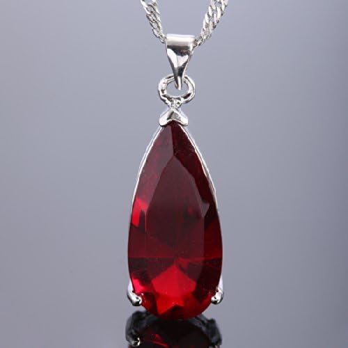 RIZILIA Pendant with 18" Chain & Long Pear Cut CZ | Eight Colors available in White Gold Plated, Simple Modern Elegant