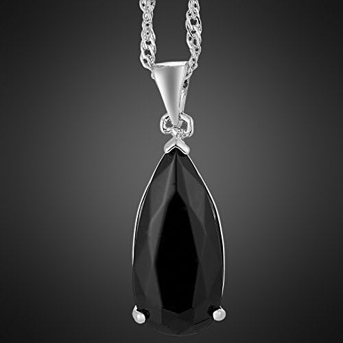 RIZILIA Pendant with 18" Chain & Long Pear Cut CZ | Eight Colors available in White Gold Plated, Simple Modern Elegant