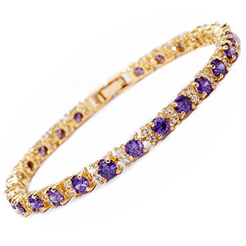 RIZILIA Eternity Tennis Bracelet & Round Cut CZ in Yellow Gold Plated, 7"