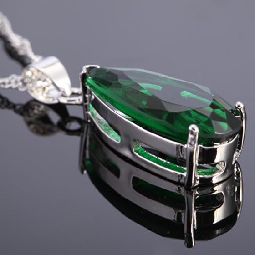 RIZILIA Pendant with 18" Chain & Long Pear Cut CZ | Eight Colors available in White Gold Plated, Simple Modern Elegant