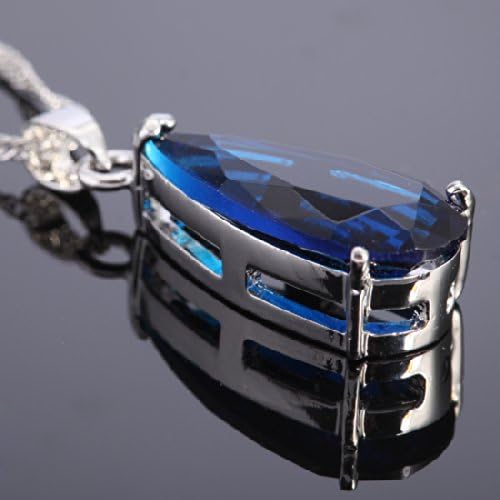 RIZILIA Pendant with 18" Chain & Long Pear Cut CZ | Eight Colors available in White Gold Plated, Simple Modern Elegant