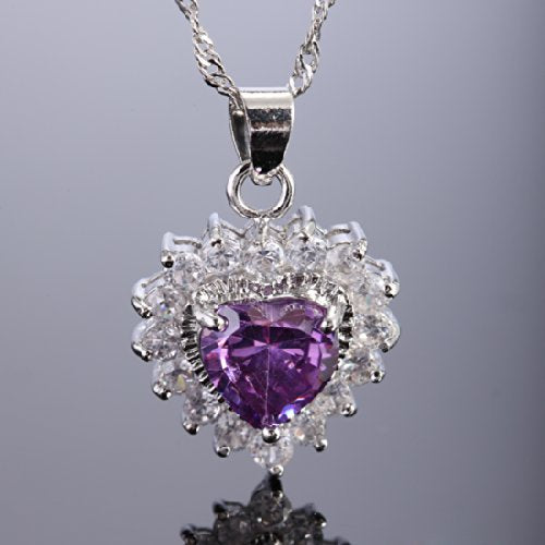 RIZILIA Ocean Heart Pendant with 18" Chain & Heart Cut CZ in White Gold Plated, Simple Modern Elegant