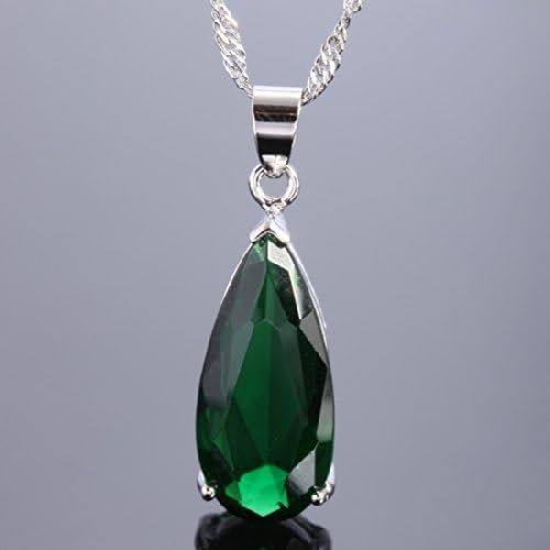 RIZILIA Pendant with 18" Chain & Long Pear Cut CZ | Eight Colors available in White Gold Plated, Simple Modern Elegant