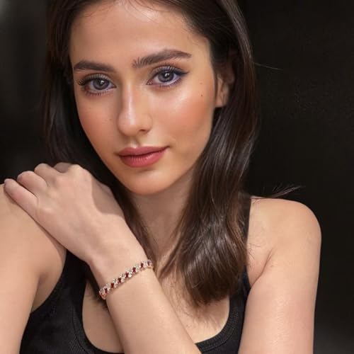 RIZILIA Prism Tennis Bracelet for Women with Tapered Baguette Cut CZ Simulated Diamond Multi Colors Birthstone in 14K Yellow Gold Plated, 7 + 1 inch Bracelet Extender