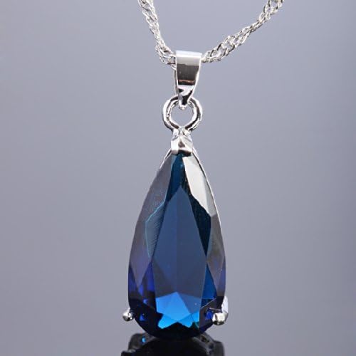 RIZILIA Pendant with 18" Chain & Long Pear Cut CZ | Eight Colors available in White Gold Plated, Simple Modern Elegant