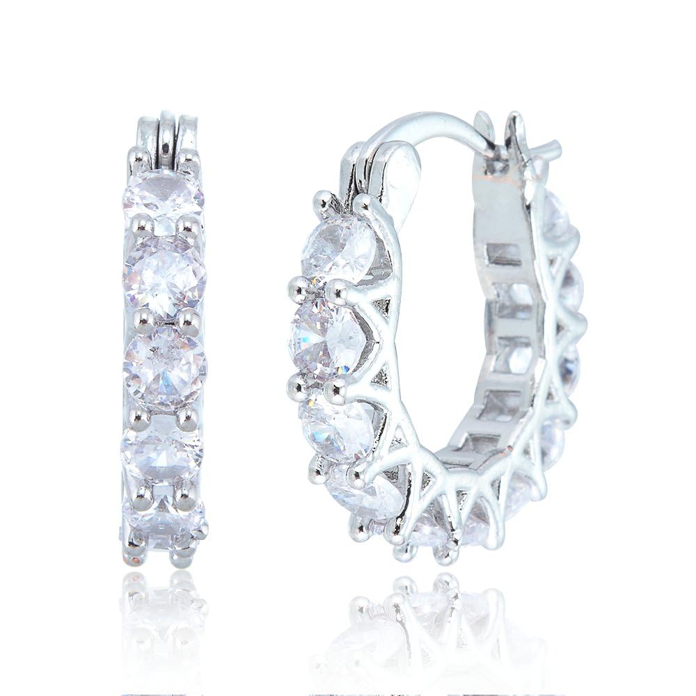 RIZILIA 18K Gold Plated Hoop Earrings for Women, Round Cut CZ Multi Gemstone Colorful Hoop Earrings, Trendy Jewelry Gift for Women, 20mm