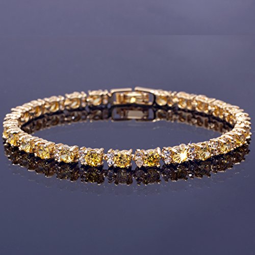 RIZILIA Eternity Tennis Bracelet & Round Cut CZ in Yellow Gold Plated, 7"