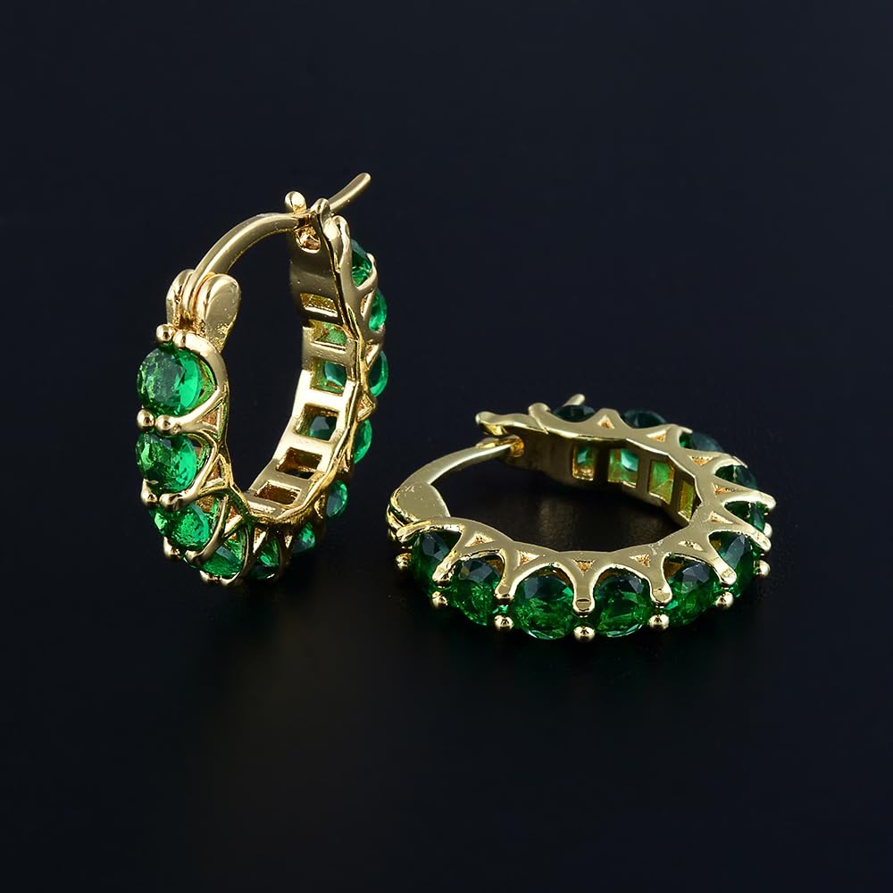 RIZILIA 18K Gold Plated Hoop Earrings for Women, Round Cut CZ Multi Gemstone Colorful Hoop Earrings, Trendy Jewelry Gift for Women, 20mm