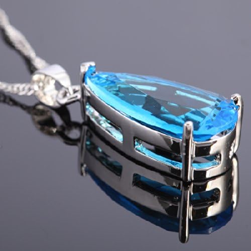 RIZILIA Pendant with 18" Chain & Long Pear Cut CZ | Eight Colors available in White Gold Plated, Simple Modern Elegant