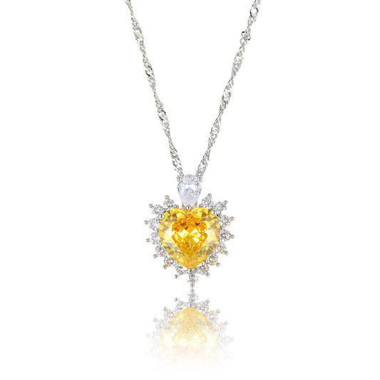 RIZILIA Ocean Heart Necklace for Women, Heart Cut Multi-Color Birthstone CZ Pendant in 18K White Gold Plated, 18 + 2 Inch Extension Chain, Modern Elegant Design Gift Idea for Women