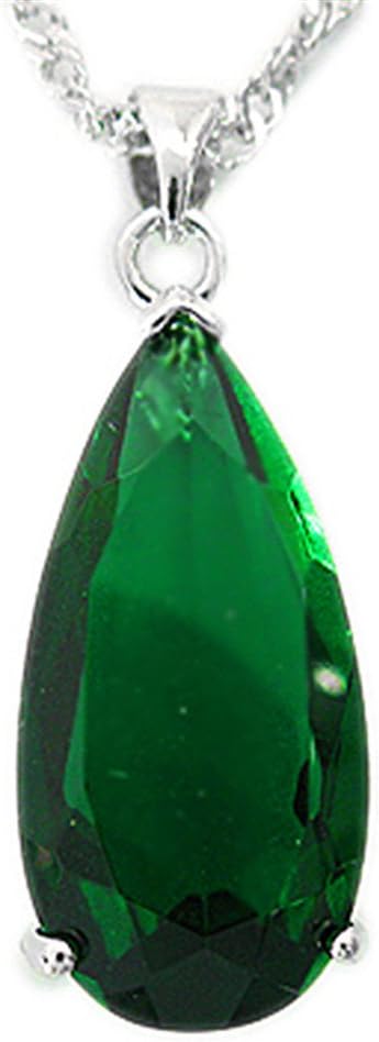 RIZILIA Pendant with 18" Chain & Long Pear Cut CZ | Eight Colors available in White Gold Plated, Simple Modern Elegant