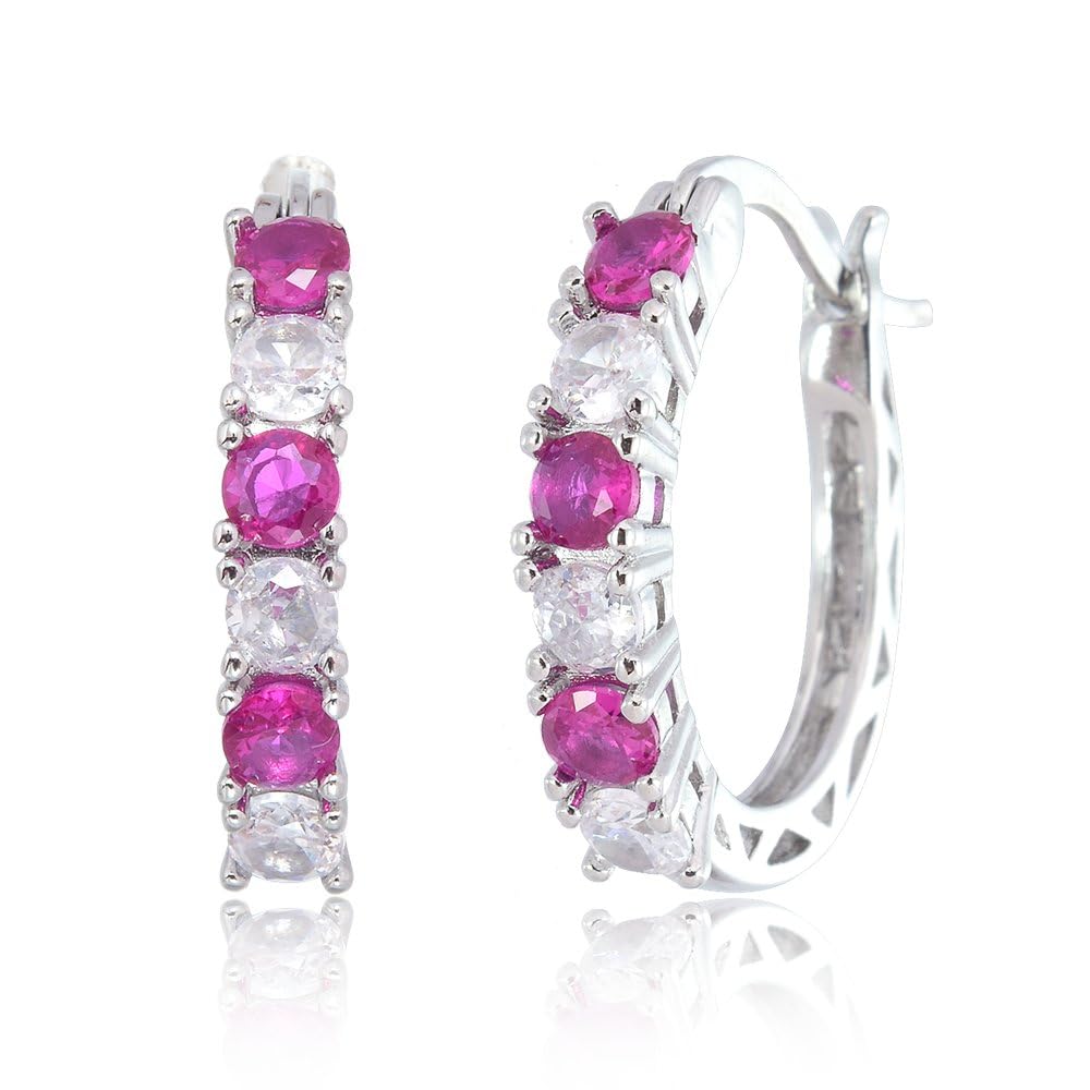 RIZILIA 18K White Gold Plated Hoop Earrings for Women, Round Cut CZ Multi Gemstone Colorful Hoop Earrings, Trendy Jewelry Gift for Women, 20mm
