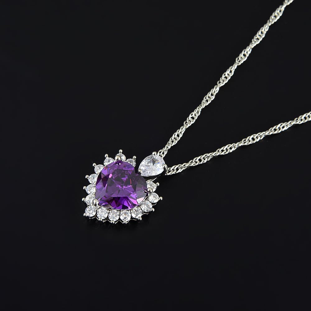 RIZILIA Ocean Heart Necklace for Women, Heart Cut Multi-Color Birthstone CZ Pendant in 18K White Gold Plated, 18 + 2 Inch Extension Chain, Modern Elegant Design Gift Idea for Women