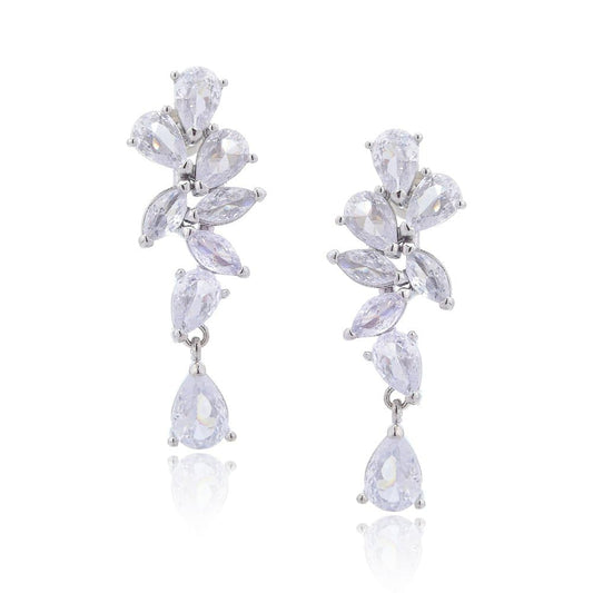 RIZILIA BLOSSOM 18K White Gold Plated Flower Earrings for Women, Lightweight Pierced CZ Floral Dangle Earrings, Trendy Jewelry Gift for Women