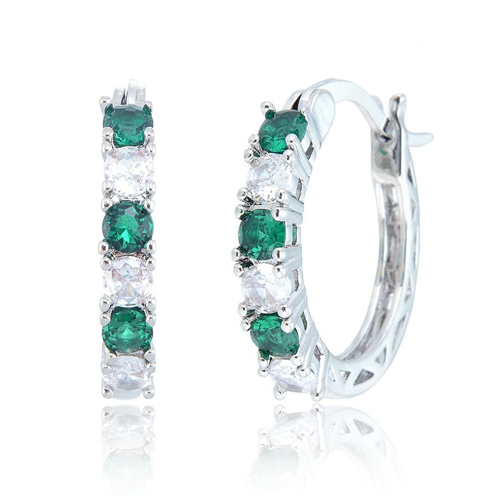 RIZILIA 18K White Gold Plated Hoop Earrings for Women, Round Cut CZ Multi Gemstone Colorful Hoop Earrings, Trendy Jewelry Gift for Women, 20mm