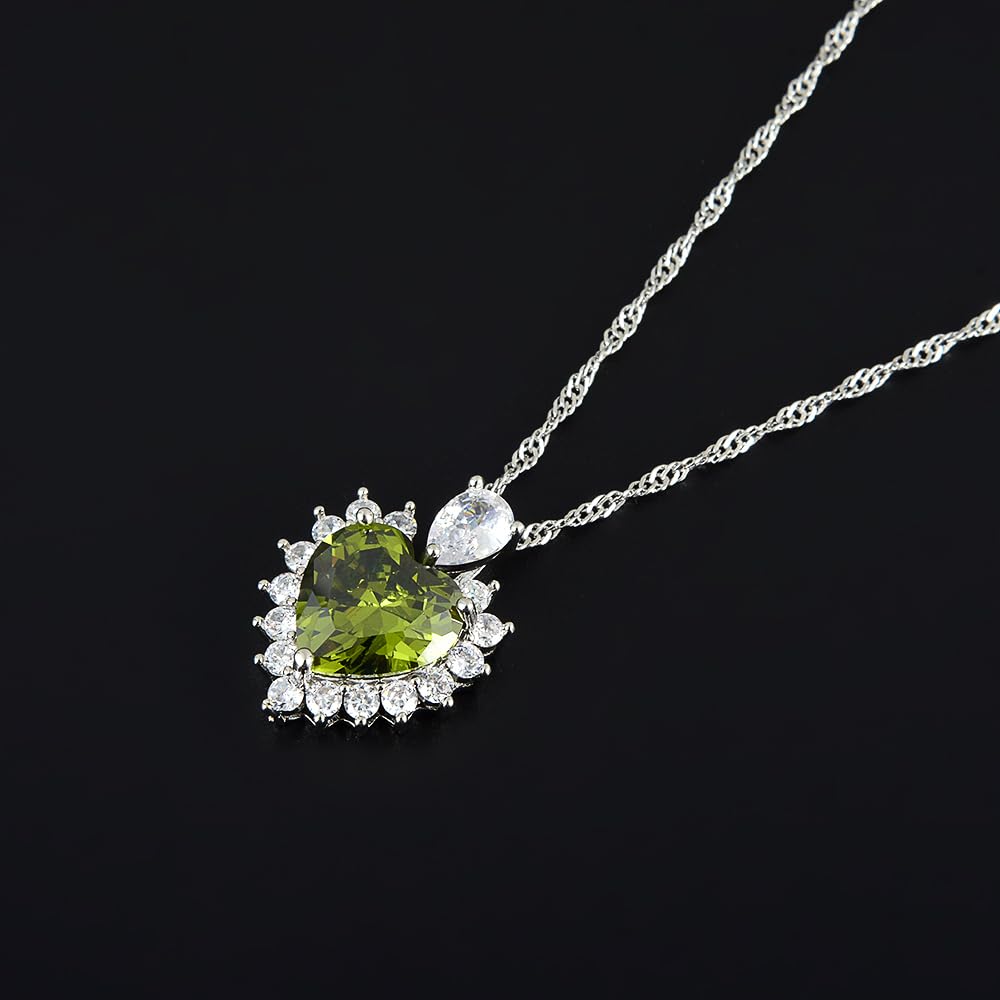 RIZILIA Ocean Heart Necklace for Women, Heart Cut Multi-Color Birthstone CZ Pendant in 18K White Gold Plated, 18 + 2 Inch Extension Chain, Modern Elegant Design Gift Idea for Women