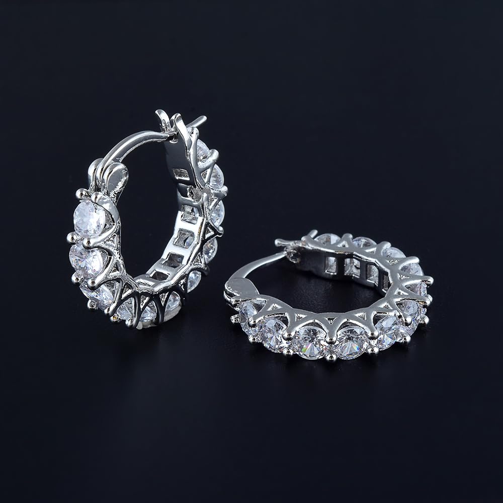 RIZILIA 18K Gold Plated Hoop Earrings for Women, Round Cut CZ Multi Gemstone Colorful Hoop Earrings, Trendy Jewelry Gift for Women, 20mm