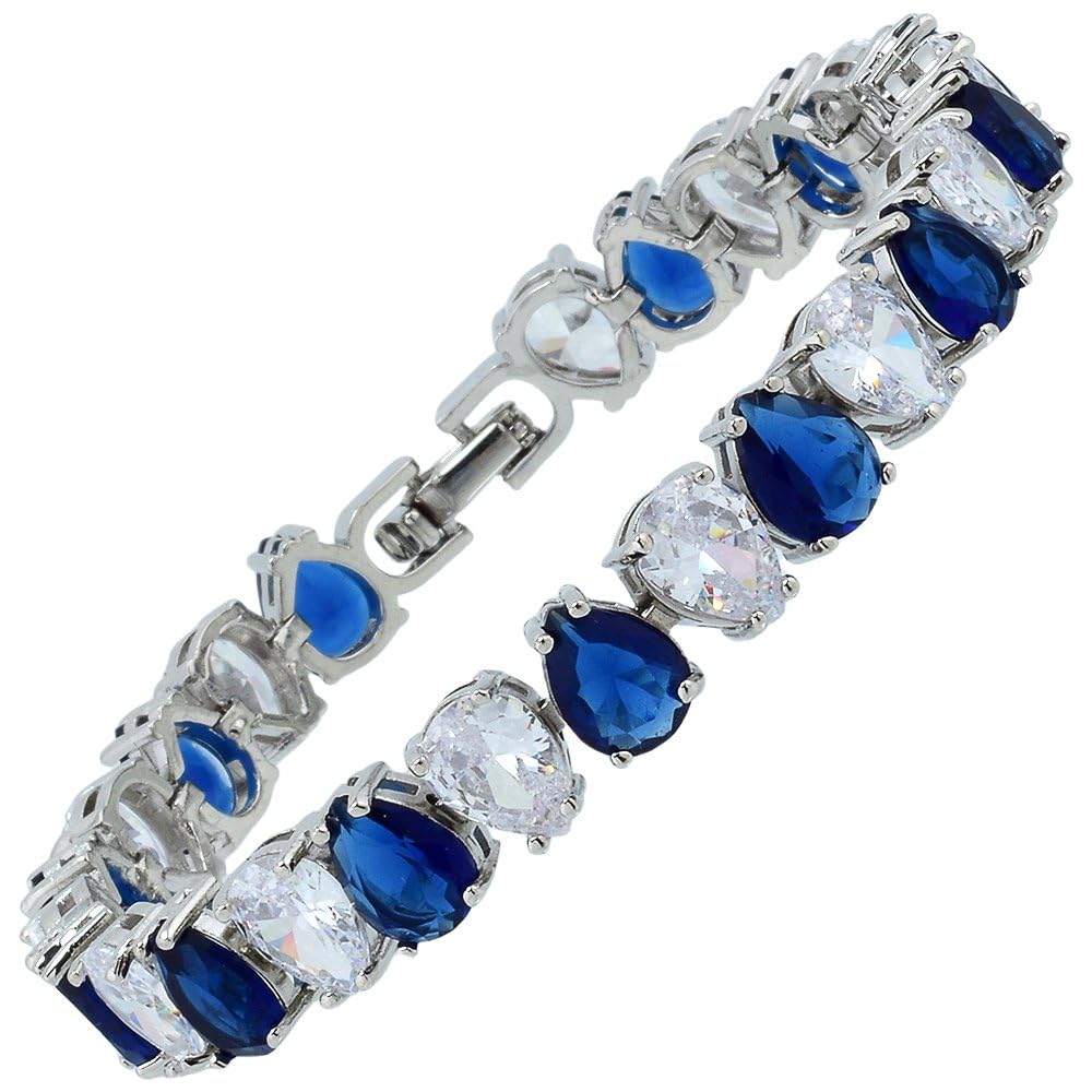 RIZILIA SPECTRUM Trendy Pear-Cut Cubic Zirconia Tennis Bracelet for Women | 14K Gold Plated 6mm Multicolor CZ Stones | 7 Inch Elegant Jewelry Gift for Her