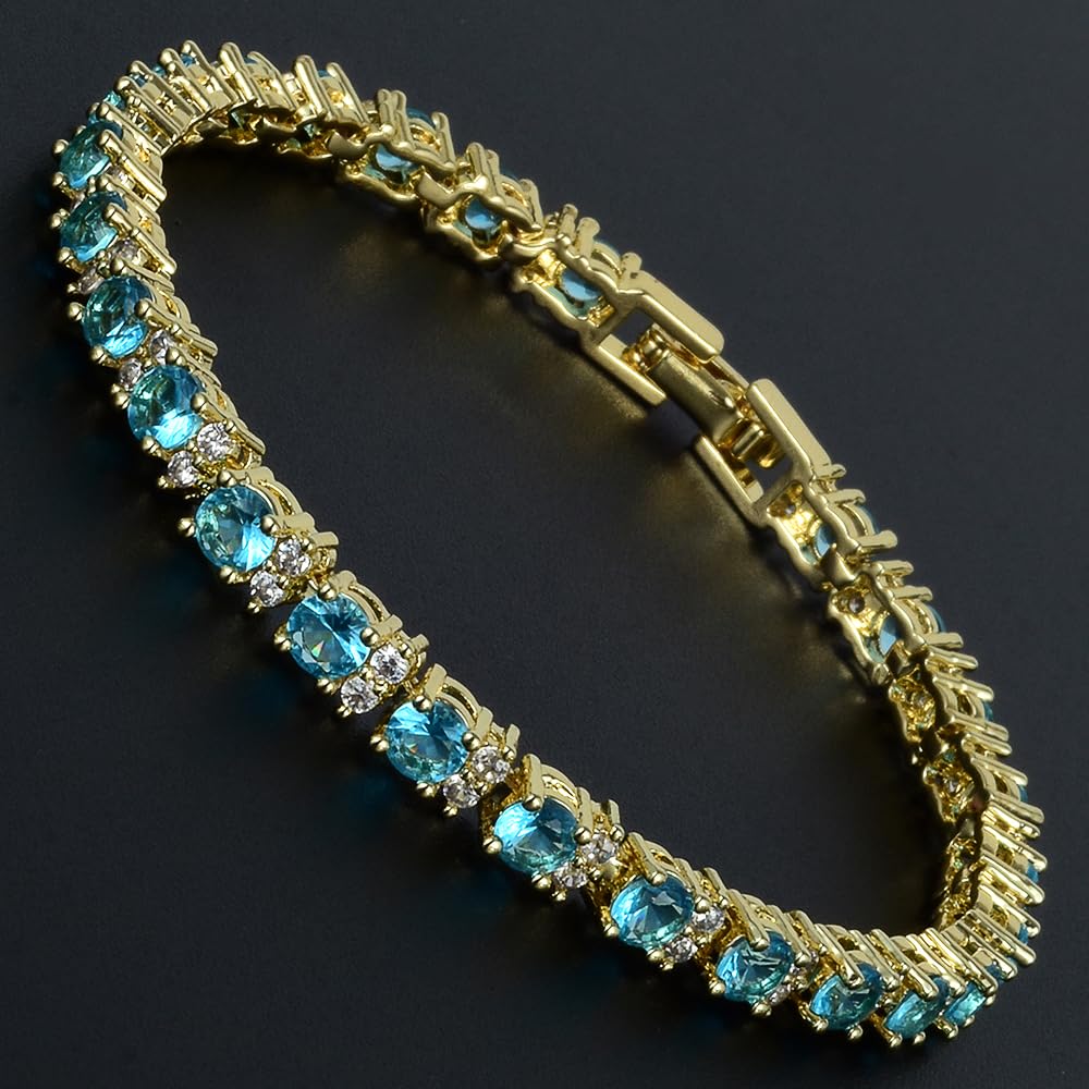 RIZILIA Eternity Tennis Bracelet & Round Cut CZ in Yellow Gold Plated, 7"