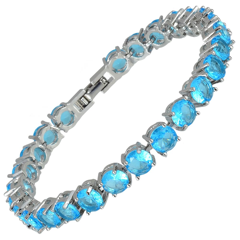 RIZILIA Round Cut Multi-Color CZ 18K Gold Plated Tennis Bracelet, 7"