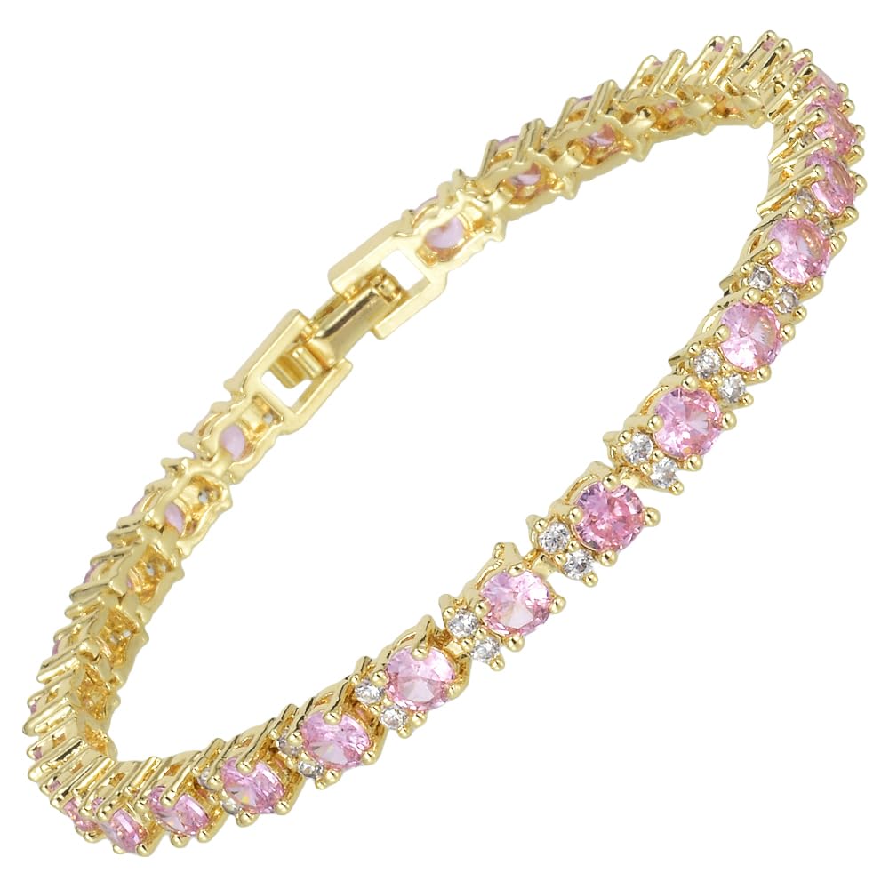 RIZILIA Eternity Tennis Bracelet & Round Cut CZ in Yellow Gold Plated, 7"
