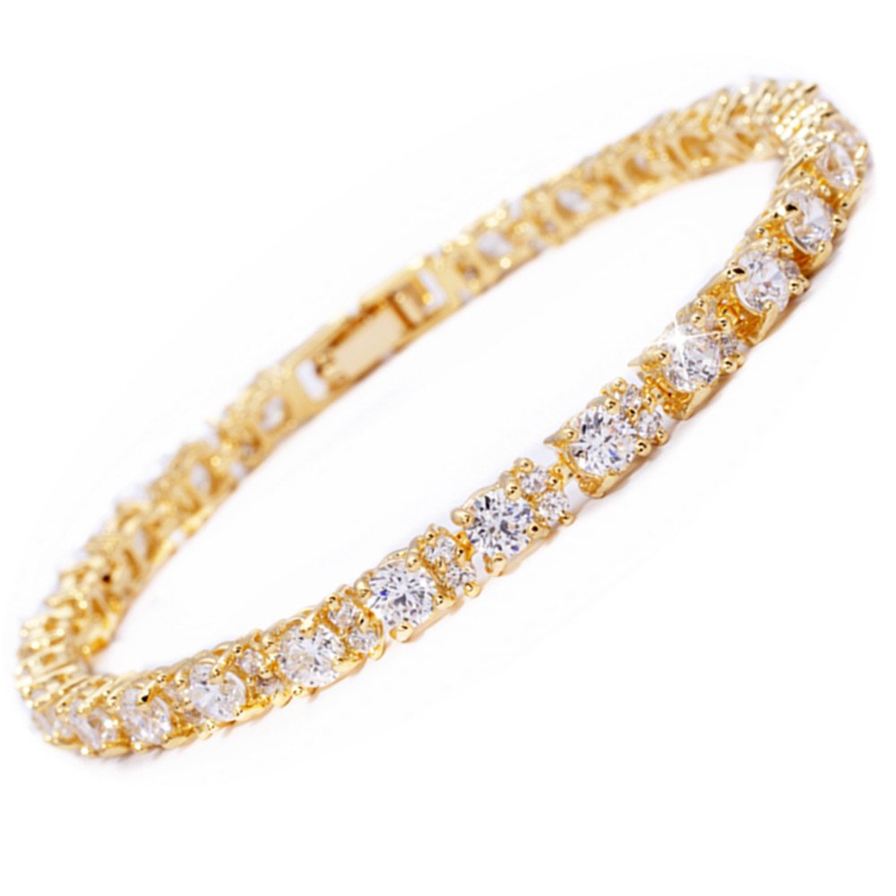 RIZILIA Eternity Tennis Bracelet & Round Cut CZ in Yellow Gold Plated, 7"