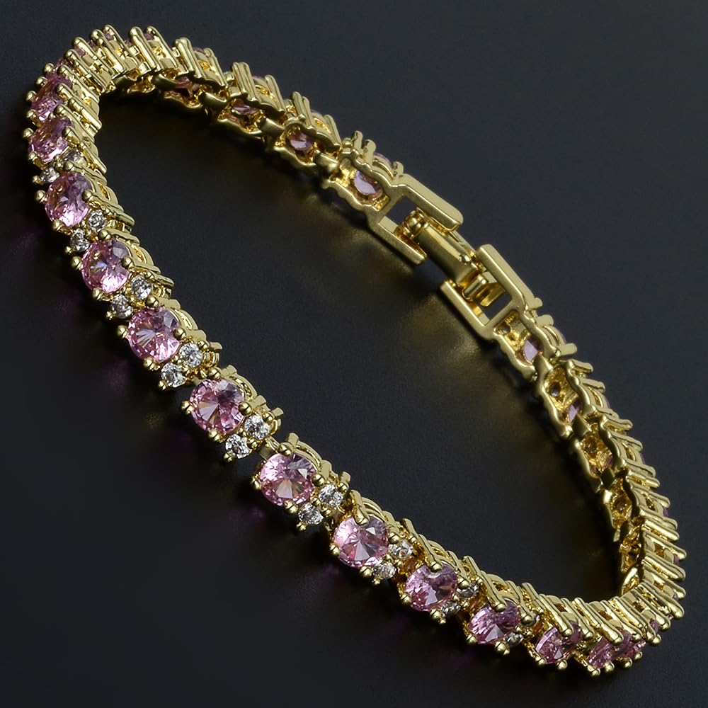 RIZILIA Eternity Tennis Bracelet & Round Cut CZ in Yellow Gold Plated, 7"