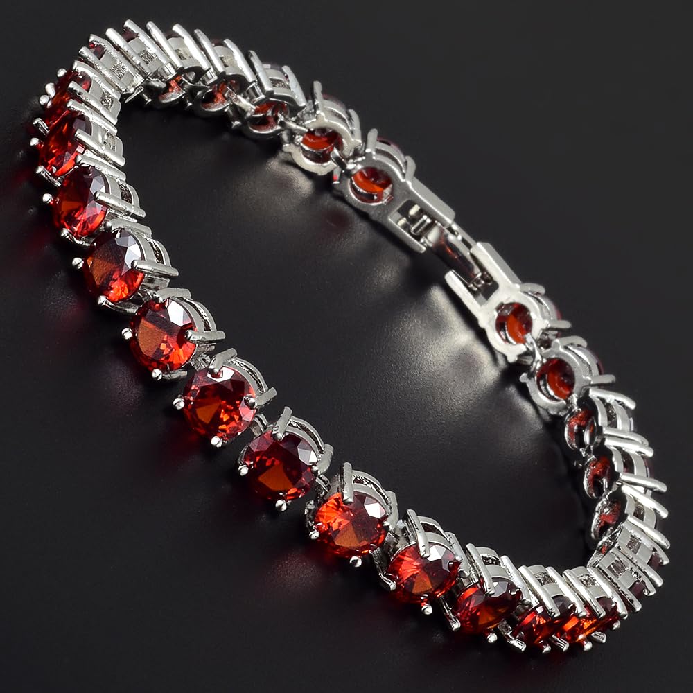 RIZILIA Round Cut Multi-Color CZ 18K Gold Plated Tennis Bracelet, 7"