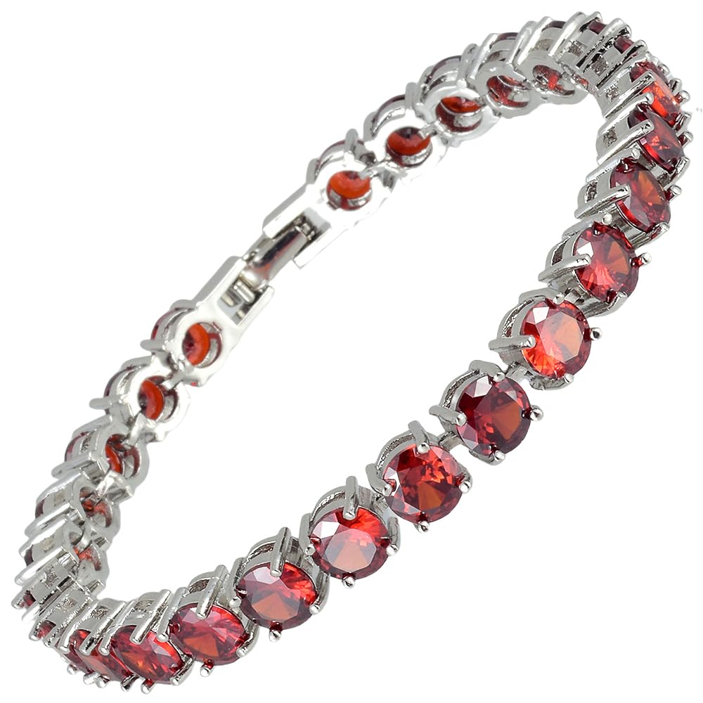 RIZILIA Round Cut Multi-Color CZ 18K Gold Plated Tennis Bracelet, 7"