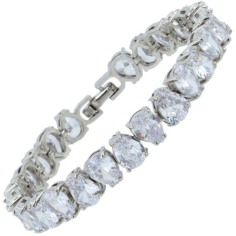 RIZILIA SPECTRUM Trendy Pear-Cut Cubic Zirconia Tennis Bracelet for Women | 14K Gold Plated 6mm Multicolor CZ Stones | 7 Inch Elegant Jewelry Gift for Her