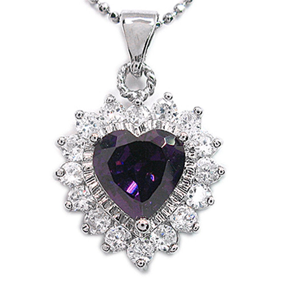 RIZILIA Ocean Heart Pendant with 18" Chain & Heart Cut CZ in White Gold Plated, Simple Modern Elegant