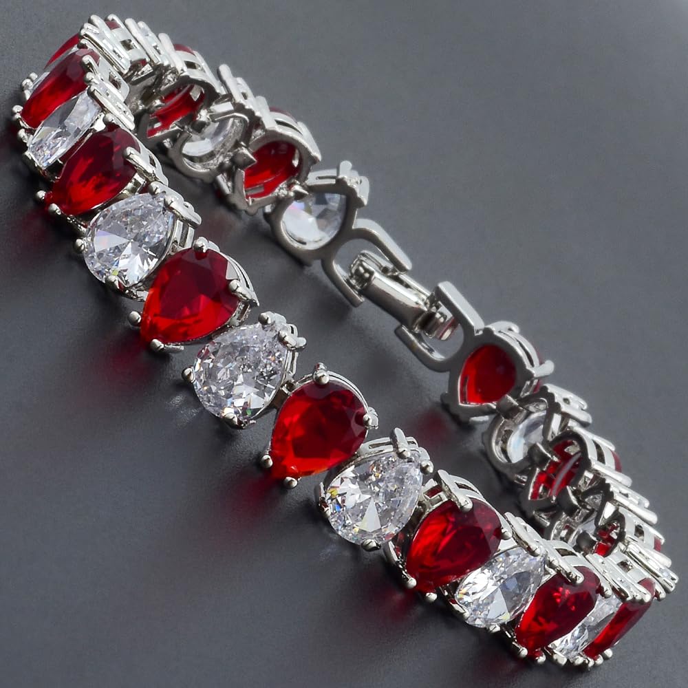 RIZILIA SPECTRUM Trendy Pear-Cut Cubic Zirconia Tennis Bracelet for Women | 14K Gold Plated 6mm Multicolor CZ Stones | 7 Inch Elegant Jewelry Gift for Her