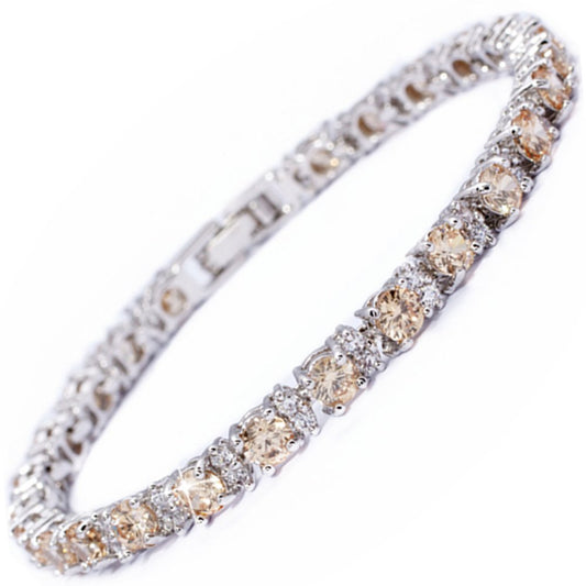 RIZILIA Round Multi-Color CZ Birthstone White Gold Plated Tennis Bracelet, 7"