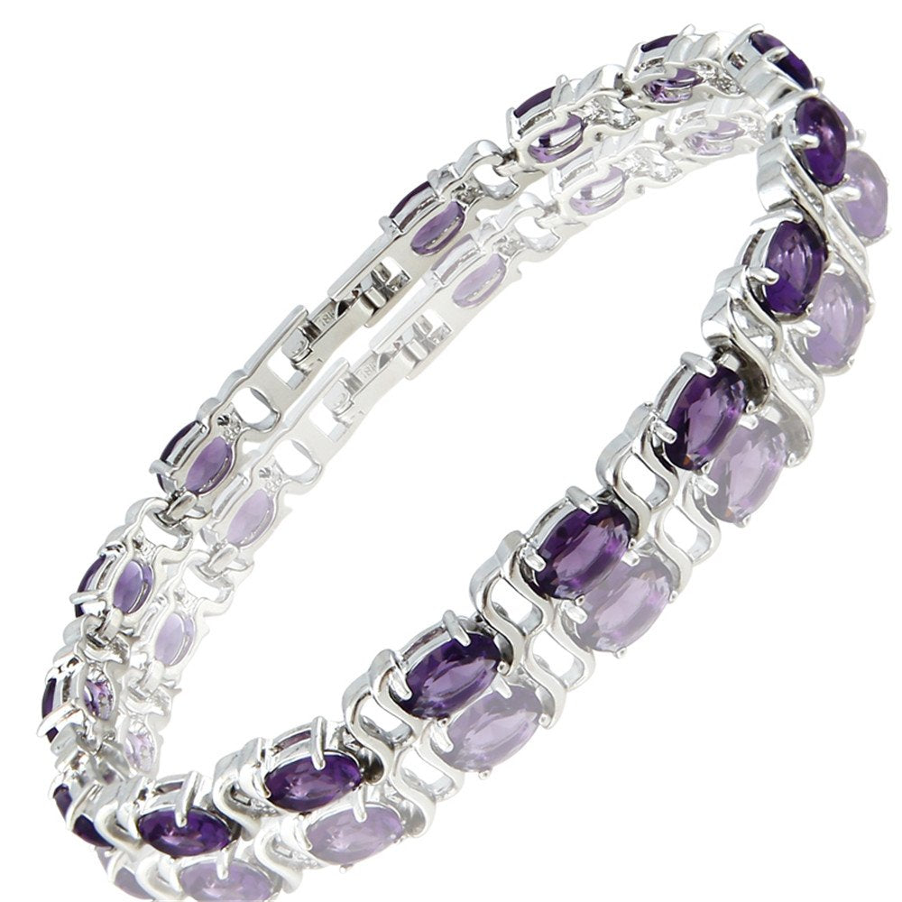 RIZILIA Oval Cut Multi-Color CZ 18K White Gold Plated Tennis Bracelet, 7"