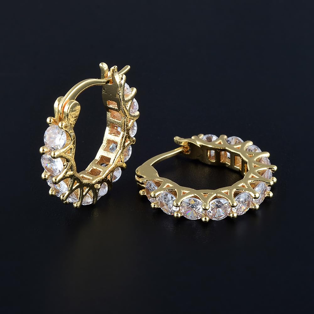 RIZILIA 18K Gold Plated Hoop Earrings for Women, Round Cut CZ Multi Gemstone Colorful Hoop Earrings, Trendy Jewelry Gift for Women, 20mm