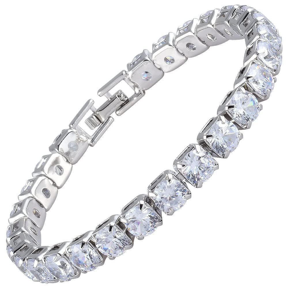 RIZILIA ICONIC White Cubic Zirconia Tennis Bracelet, 18K Gold or White Gold Plated, Multiple Row Designs, 7-Inch