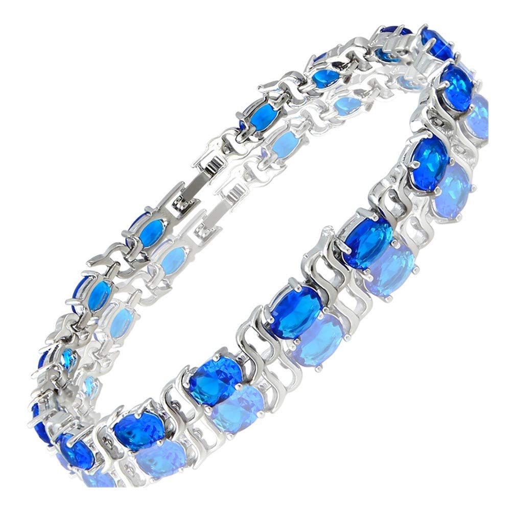 RIZILIA Oval Cut Multi-Color CZ 18K White Gold Plated Tennis Bracelet, 7"