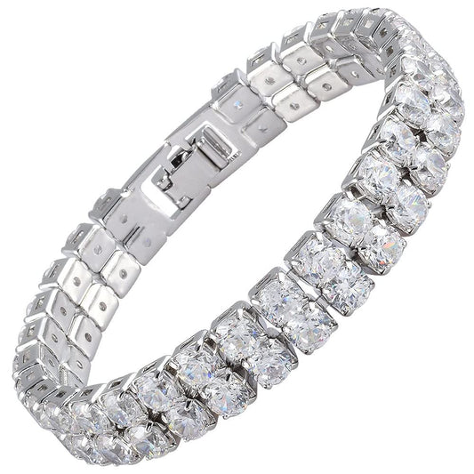 RIZILIA ICONIC White Cubic Zirconia Tennis Bracelet, 18K Gold or White Gold Plated, Multiple Row Designs, 7-Inch