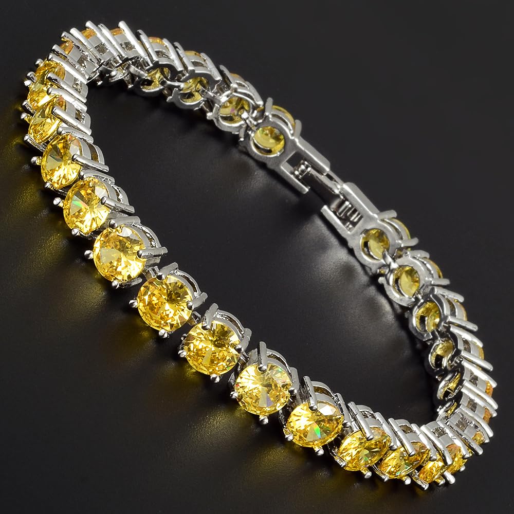 RIZILIA Round Cut Multi-Color CZ 18K Gold Plated Tennis Bracelet, 7"