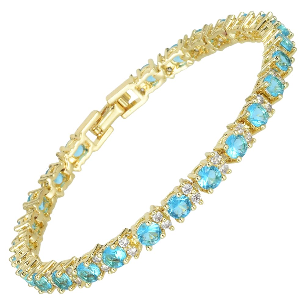RIZILIA Eternity Tennis Bracelet & Round Cut CZ in Yellow Gold Plated, 7"