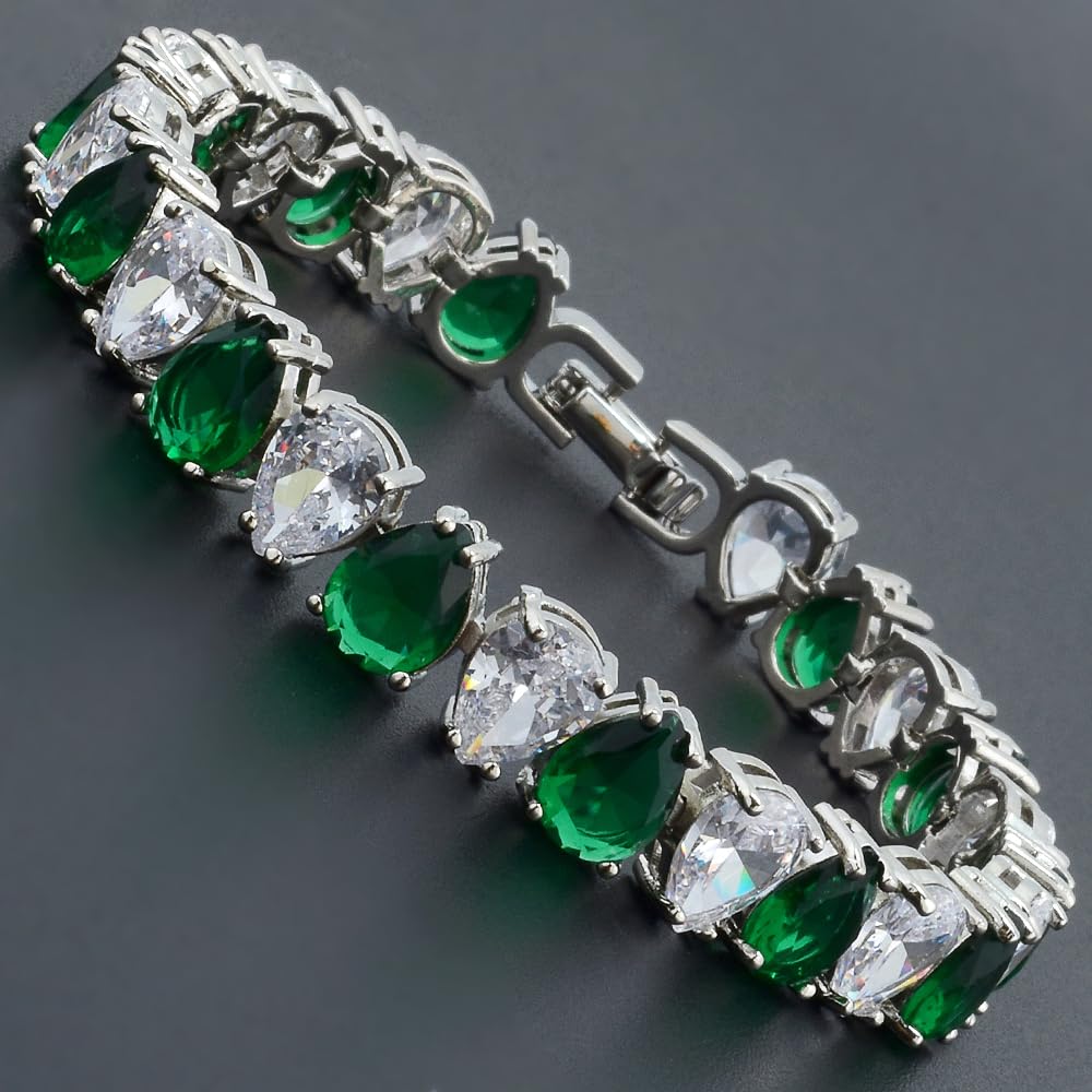 RIZILIA SPECTRUM Trendy Pear-Cut Cubic Zirconia Tennis Bracelet for Women | 14K Gold Plated 6mm Multicolor CZ Stones | 7 Inch Elegant Jewelry Gift for Her