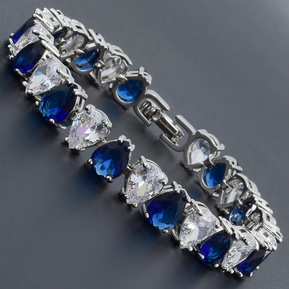 RIZILIA SPECTRUM Trendy Pear-Cut Cubic Zirconia Tennis Bracelet for Women | 14K Gold Plated 6mm Multicolor CZ Stones | 7 Inch Elegant Jewelry Gift for Her