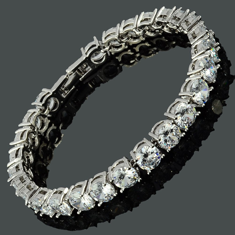 RIZILIA Round Cut Multi-Color CZ 18K Gold Plated Tennis Bracelet, 7"