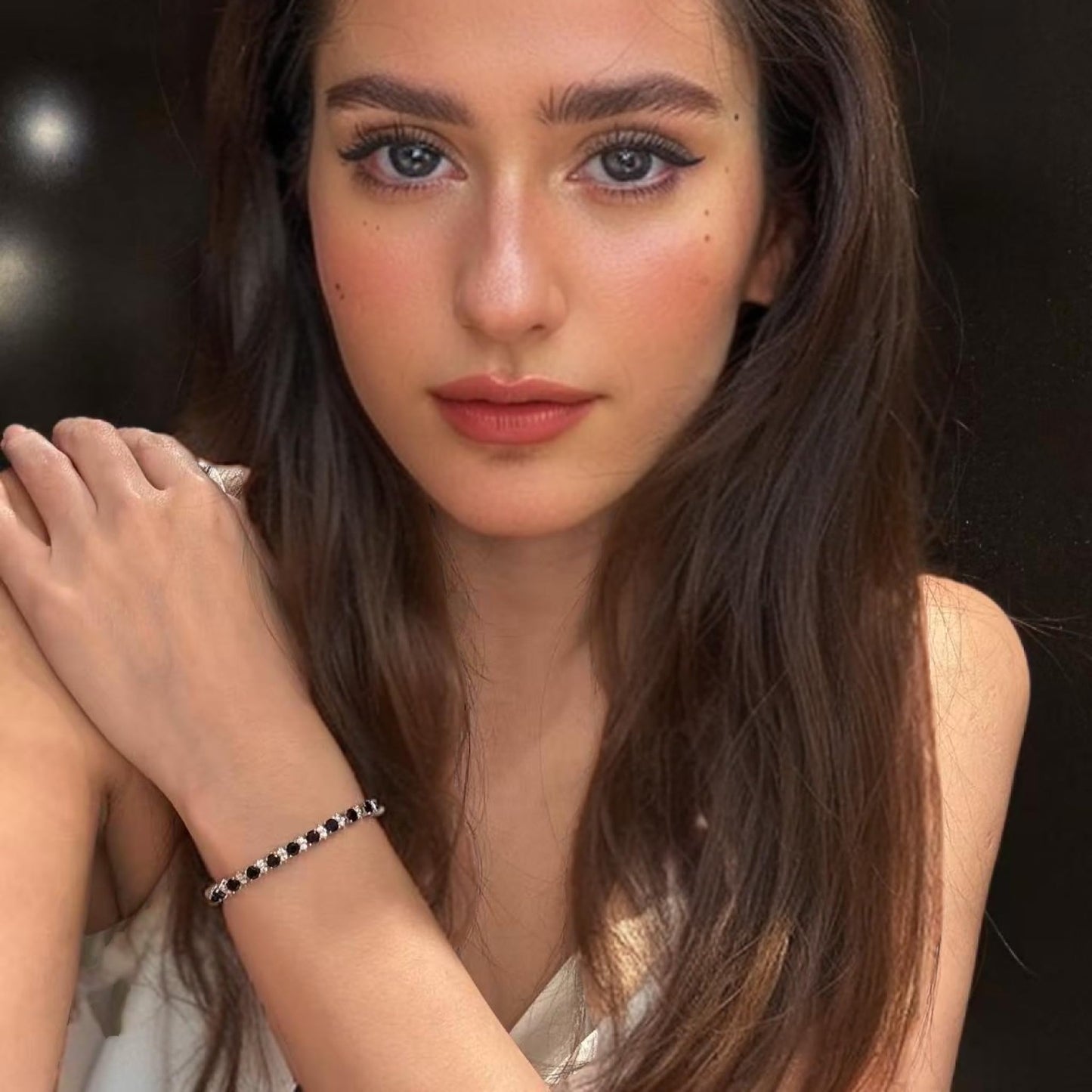 RIZILIA Round Multi-Color CZ Birthstone White Gold Plated Tennis Bracelet, 7"