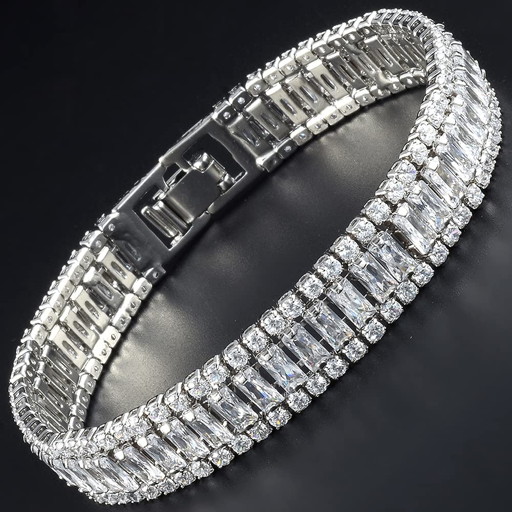 RIZILIA ICONIC White Cubic Zirconia Tennis Bracelet, 18K Gold or White Gold Plated, Multiple Row Designs, 7-Inch