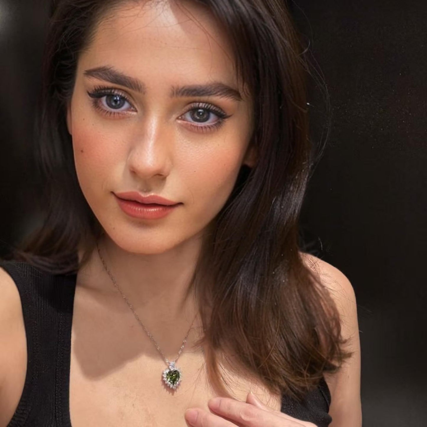 RIZILIA Ocean Heart Necklace for Women, Heart Cut Multi-Color Birthstone CZ Pendant in 18K White Gold Plated, 18 + 2 Inch Extension Chain, Modern Elegant Design Gift Idea for Women