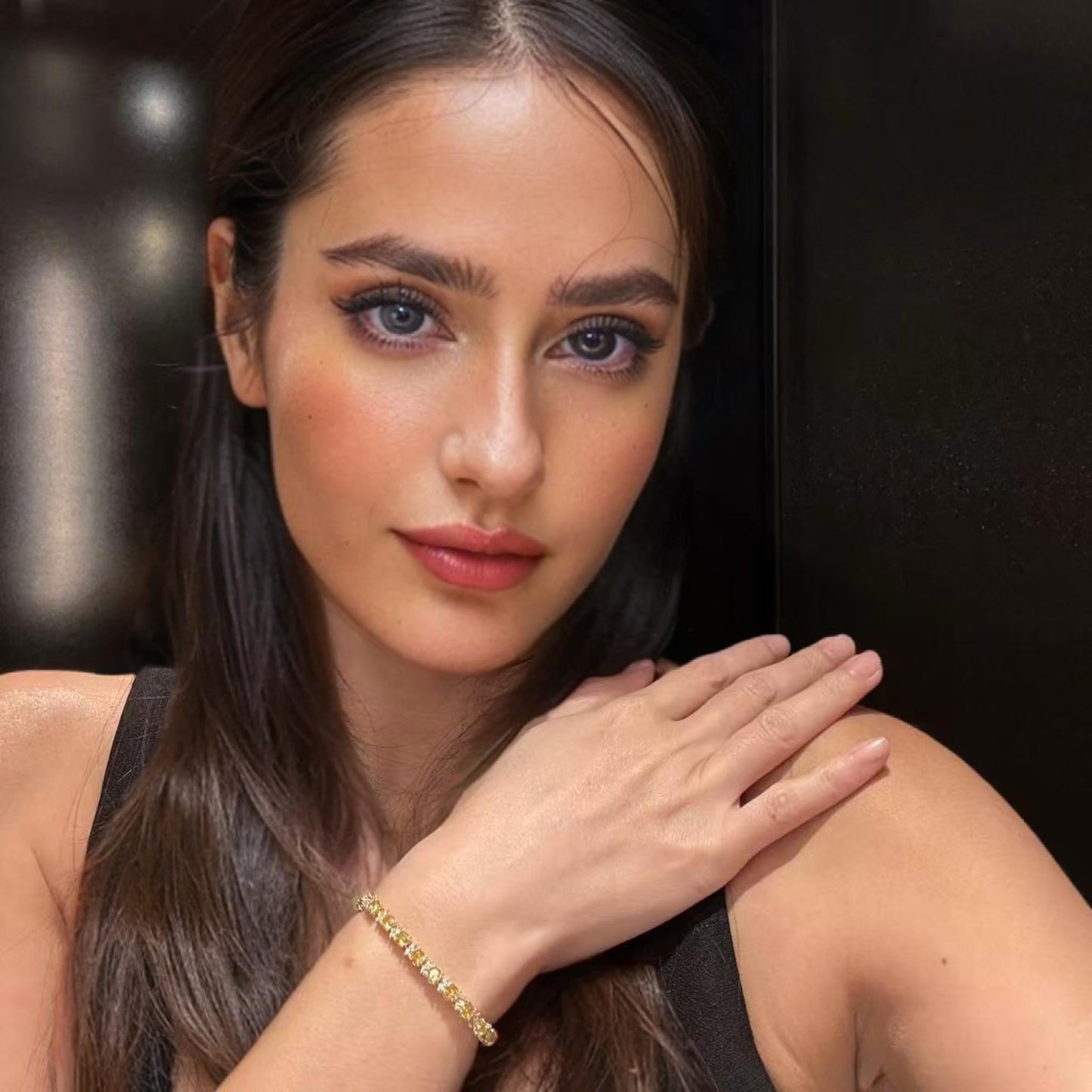 RIZILIA Eternity Tennis Bracelet & Round Cut CZ in Yellow Gold Plated, 7"