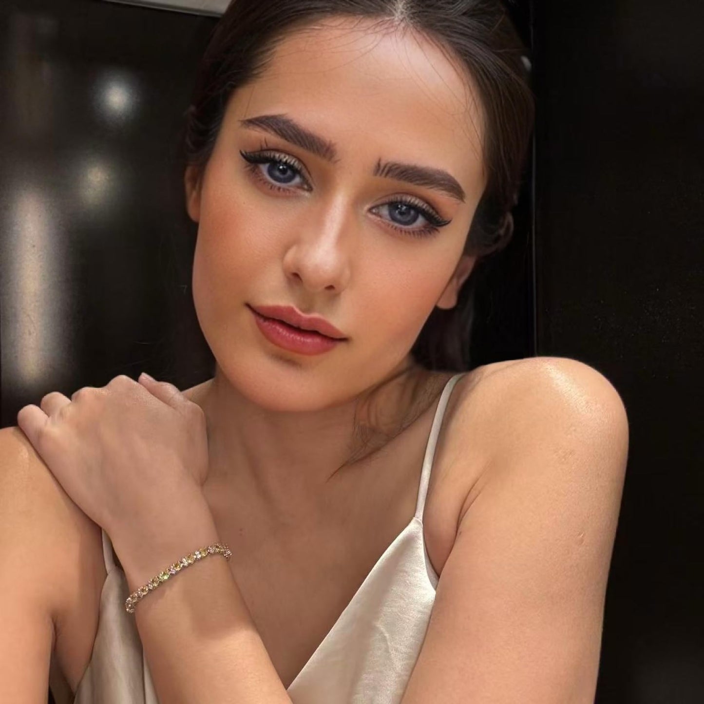 RIZILIA Round Multi-Color CZ Birthstone White Gold Plated Tennis Bracelet, 7"