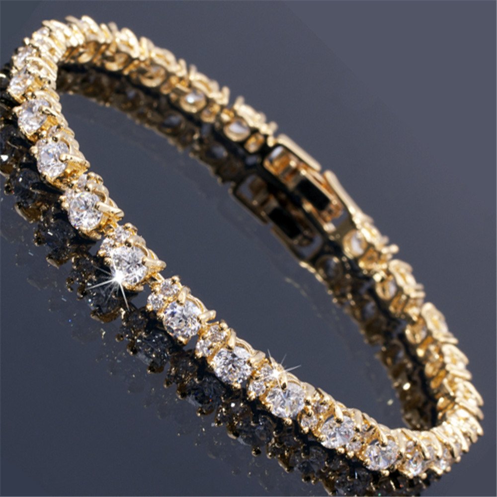 RIZILIA Eternity Tennis Bracelet & Round Cut CZ in Yellow Gold Plated, 7"